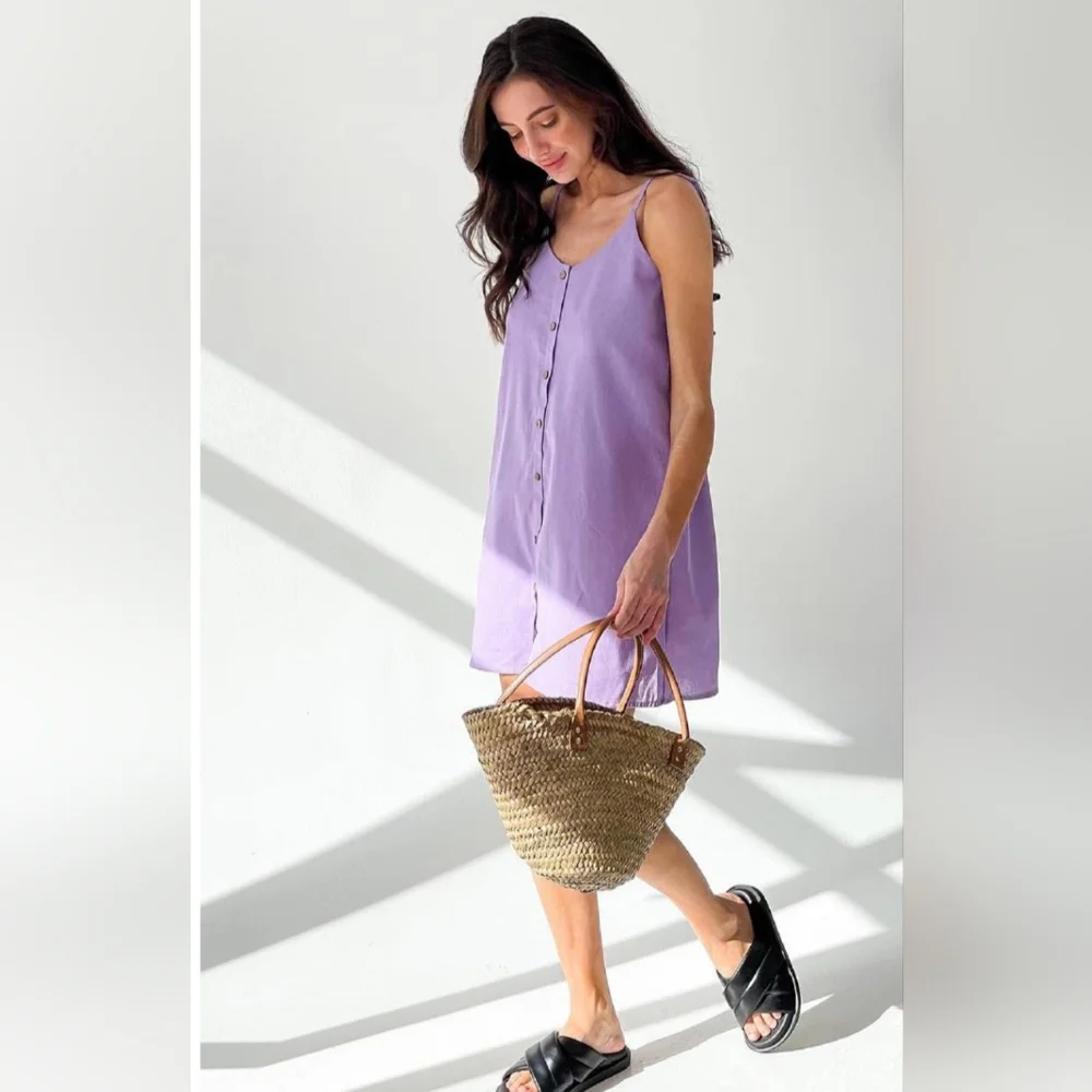 Xrestukom Women's Linen Mini Dress in Lilac, Size Large NIB - Picture 5 of 12